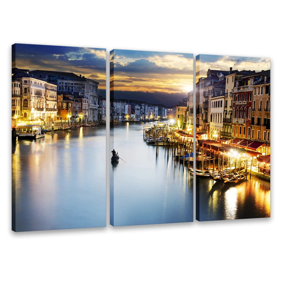 

Canvas Oil Painting Art Venice Grand Canal at Night (3-Piece Set) | Modular Wall Art | Poster Prints | Home Decor