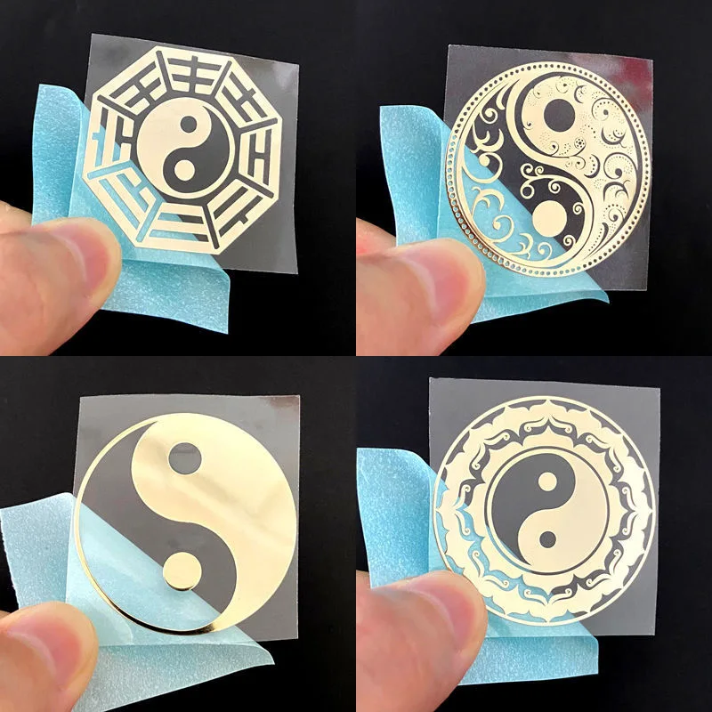 Round Tai Chi Yin-yang gossip metal sticker Koi double fish gold and silver decoration mobile phone computer car sticker