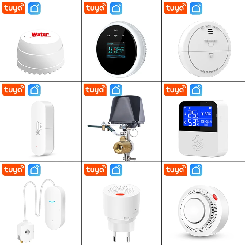 

Tuya WiFi Smart Home Water Leak Smoke Sensor Gas Leakage Alarm Security Protection Alarm System Compatible With Tuyasmart APP