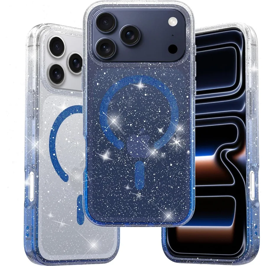 

Магнитный чехол с блестками для iPhone 17 Pro Max — The Shiniest Glitter Ever для женщин и девочек — [Совместим с Magsafe] — Ocean