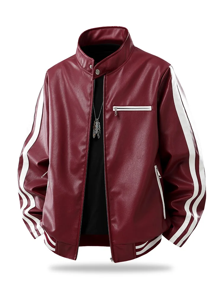 Kurtka męska Jeanswest American Retro Motorcycle Sle Leather Jaet, jesienna, ze stójką, w stylu lotniczym, odzież wierzchnia, casualowa, zapinana na zamek, PU L...