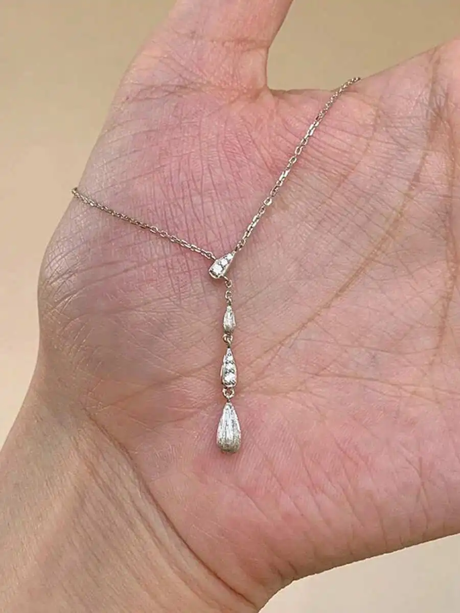 

Teardrop Pendant Necklace With Rhinestones Tassel Dangle Fashion Jewelry For Women