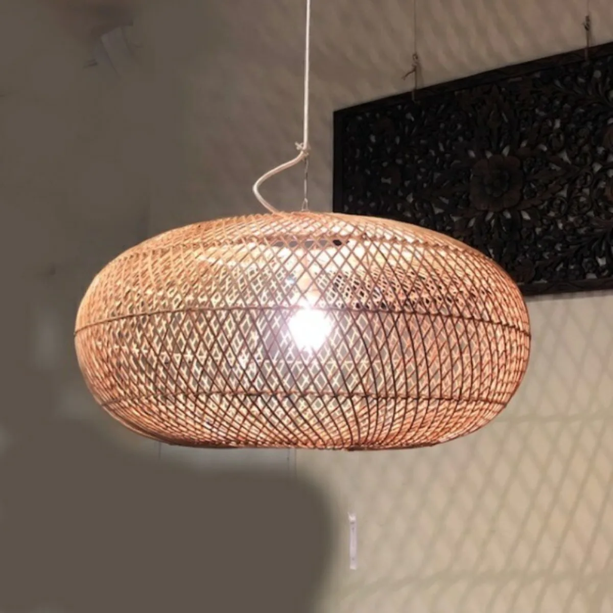 

JOYINLED Rattan Pendant Light, 40cm Eco-friendly Rattan Wicker Chandelier E27 Industrial Ceiling Light for Foyer Porch Cafe Lamp