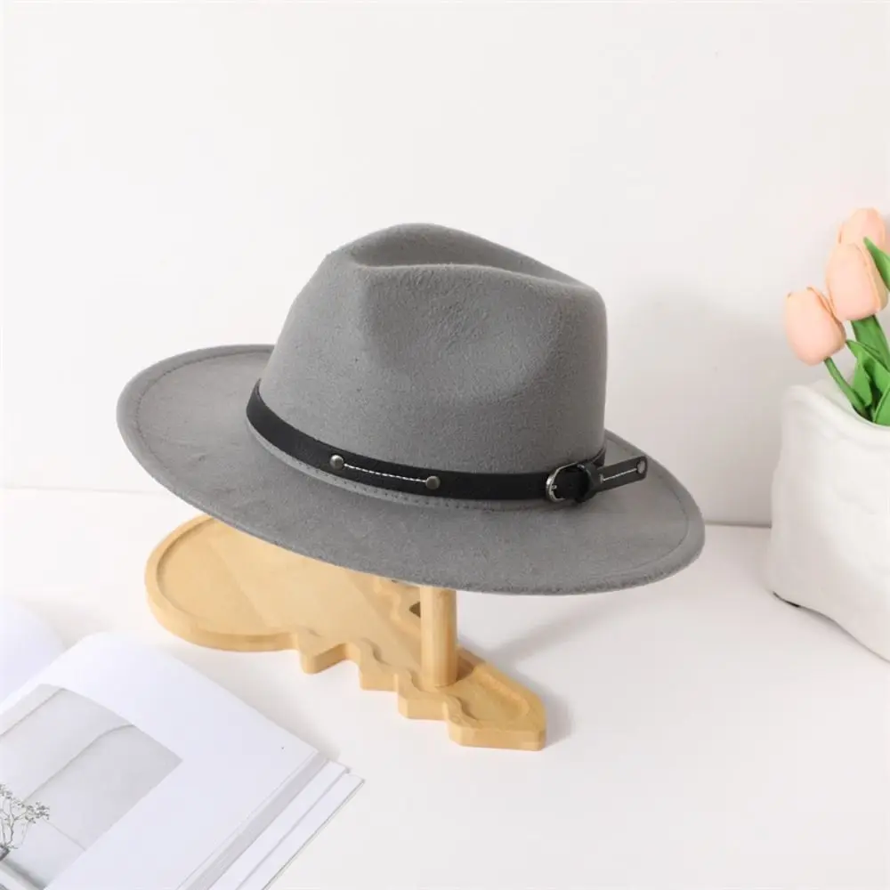 Mode Mit Gürtel Schnalle Filz Fedora Hüte Vintage Breite Krempe Panama Kappe Elegante Weiche Jazz Hut Männer Frauen – Detail 19