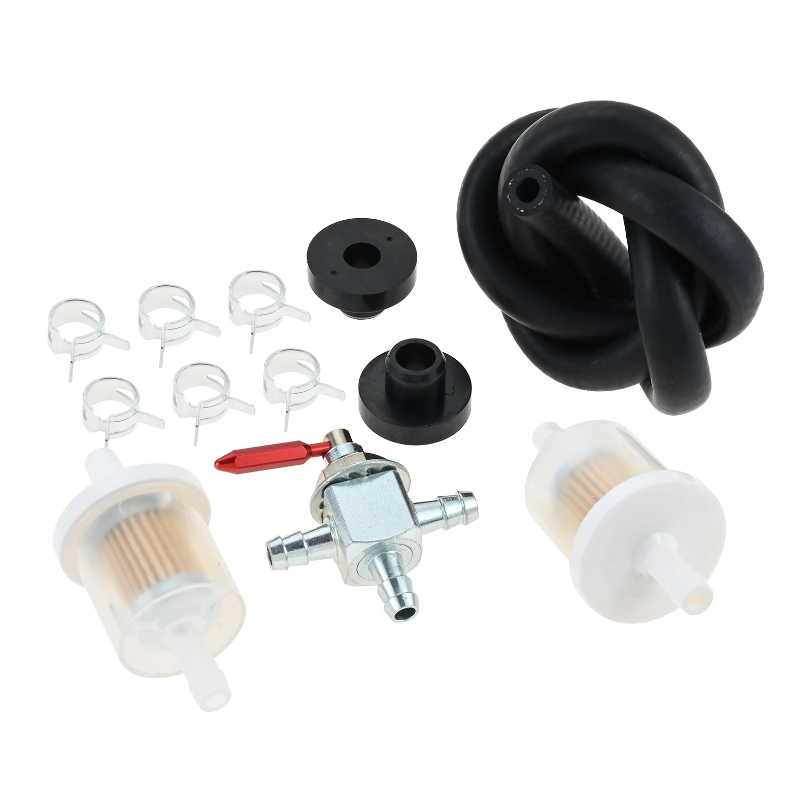 1Set Cut-Off Fuel Gas Valve Fuel Filters with 6 Hose Clamps Replaces for Exmark Lawn Boy Toro Electrolux Husqvarna Jonsered
