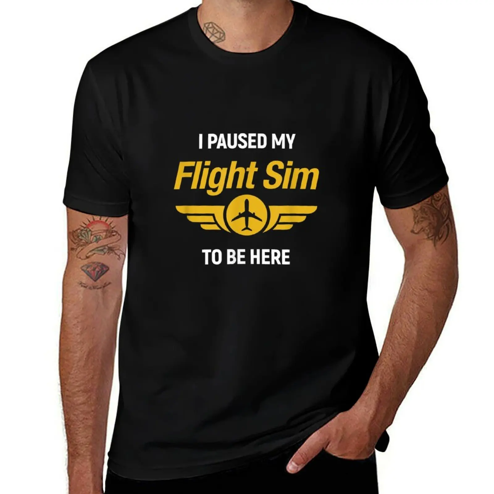 I Paused My Flight Simulator To Be Here Flightsim Pilot T-Shirt Trendy Print Short Sleeve T-Shirt