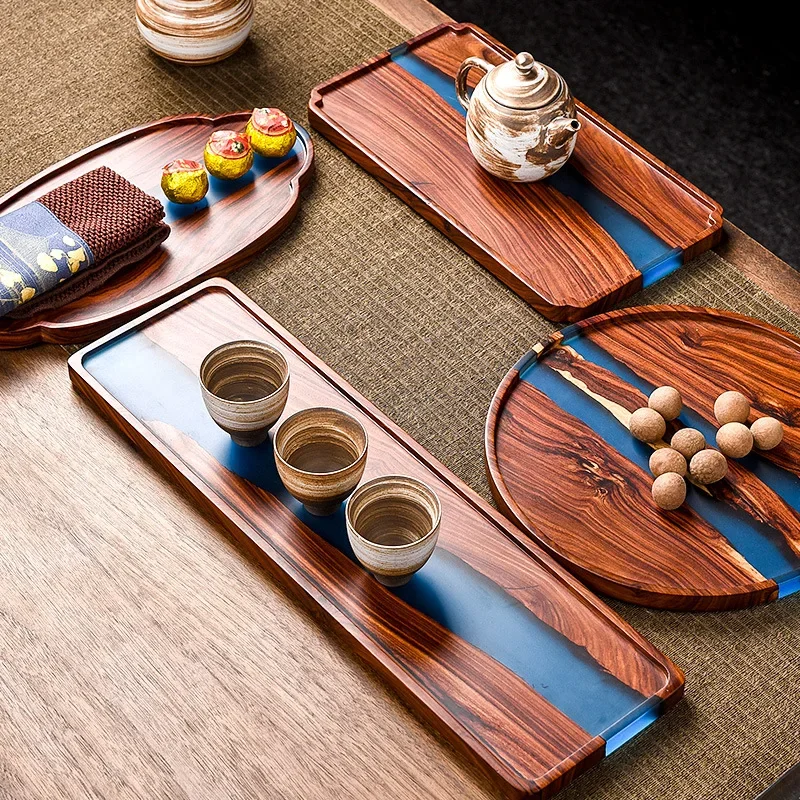 

Wooden tea tray high-grade epoxy resin retro tea table household small dry bubble tray tray snack snack tray