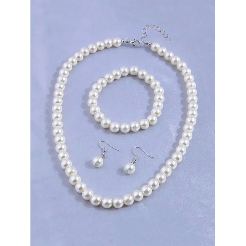 4pc Faux Pearl Beaded Jewelry Set, Elegant Gift for Parties