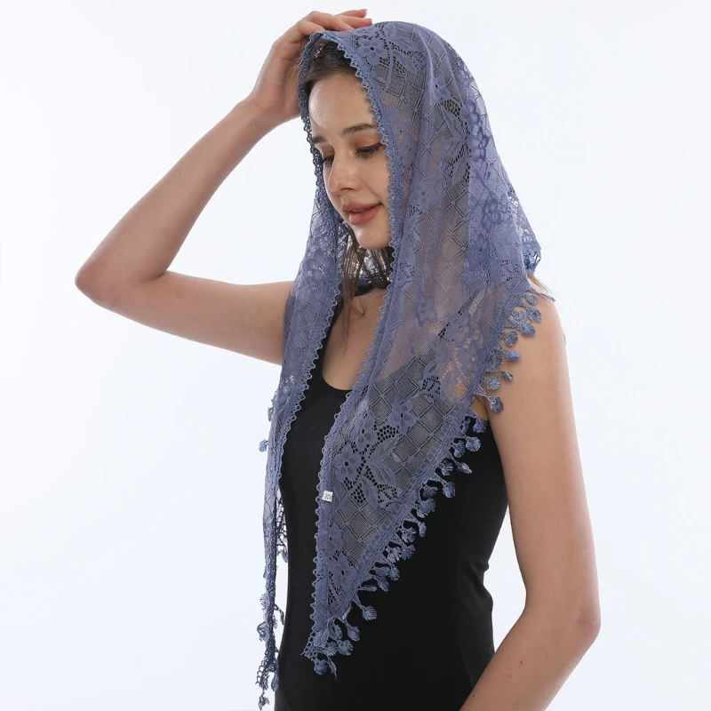 Lace Veil Head Scarf Chapel Veil Headwrap untuk Church MuslimScarf Mantilla Veil