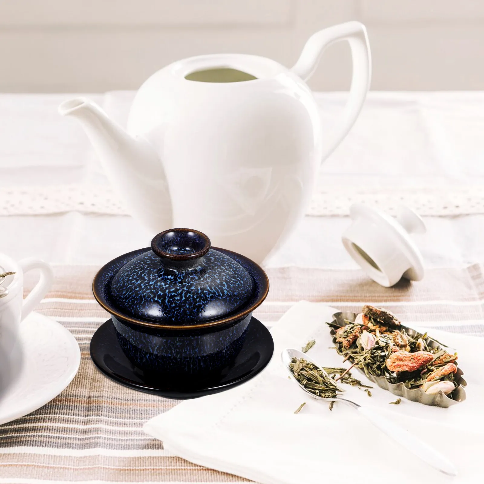 

1Set Traditional Chinese Tureen Teacup Ceramic Tea Bowl with Lid Simple Elegant Design Non Slip Base for Tea Ceremony Gift