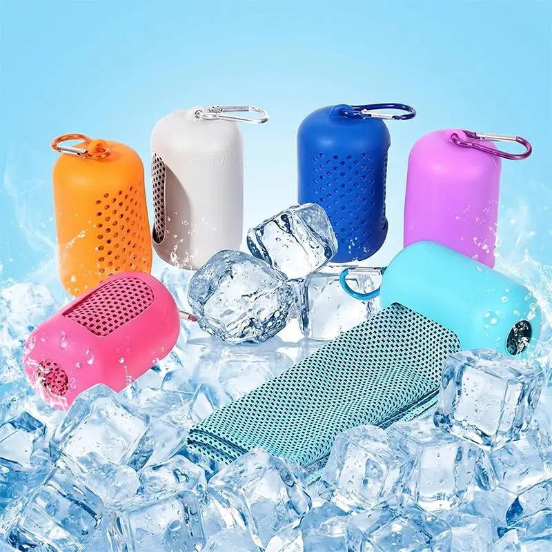 Breathable Quick‑Dry Ice‑Feel Cooling Towel, Silicone Storage Pouch Included, Great for Gym, Hiking, Camping & Outdoor Sports