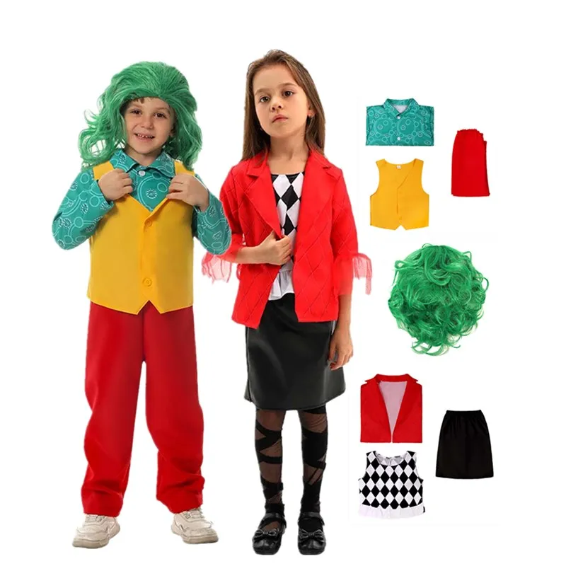 Costume de Cosplay Joker Quinzel pour Enfant, Manteau, Perruque, Jupe, Tenue d'Halloween, Carnaval, ix