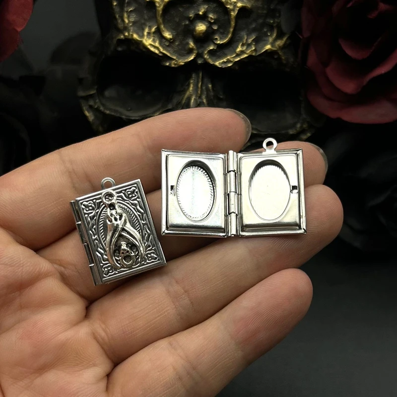 2psc Dainty Bat Book Locket Charms ,Gothic Stainless Steel Bats Photo Frame Charms for Jewelry Making DIY Jewelry Findings