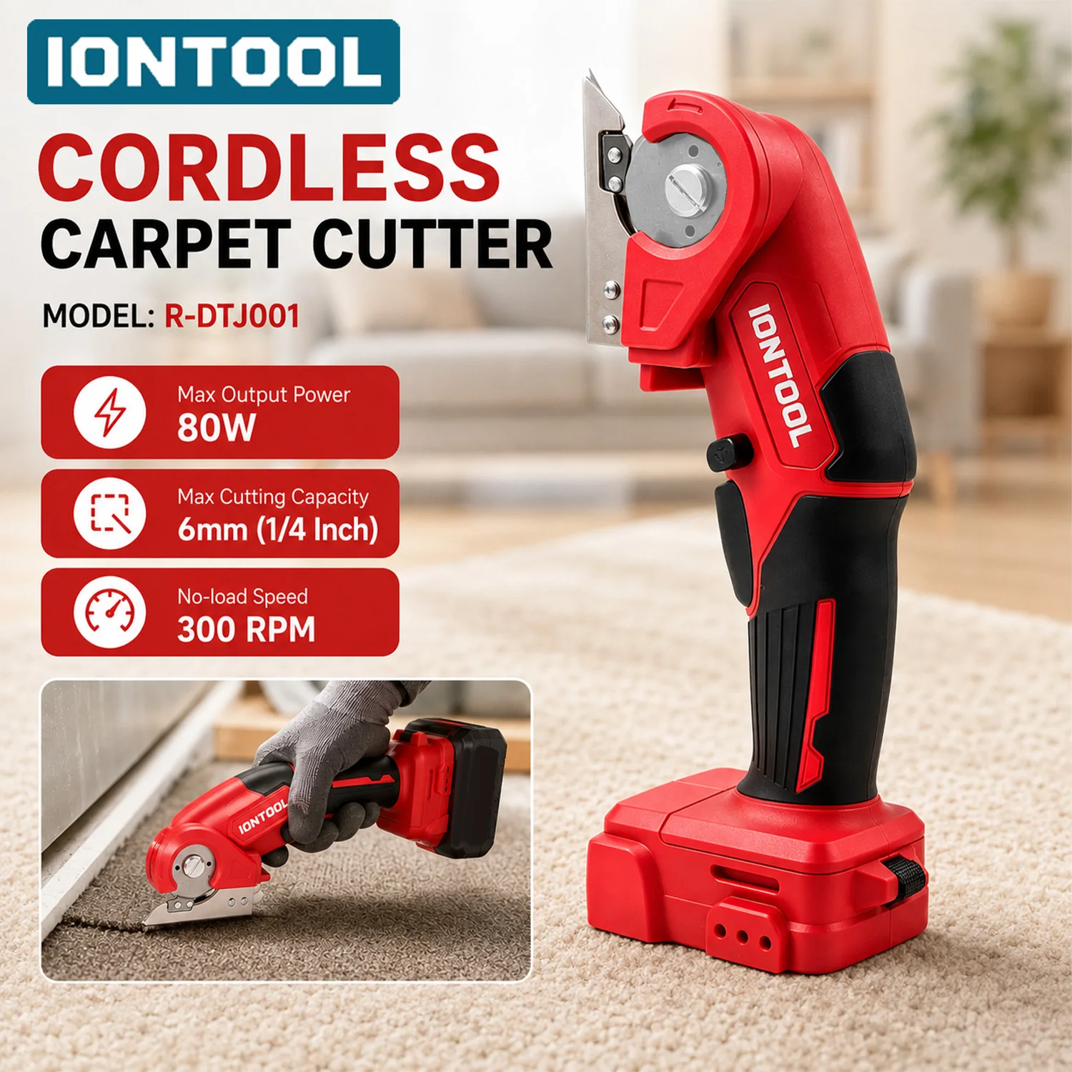 IONTOOL Brushless Cordless Carpet Shears 300rpm For Vinyl Floor Cutting and Carpet Joining and Detailed Trimming Power Tool