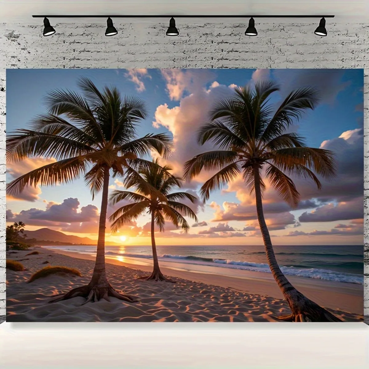 Tropical Beach Sunset Tapestry Polyester Palm Trees Turquoise Water Golden Sand Coastal Wall Hanging Boho Summer Decor Living