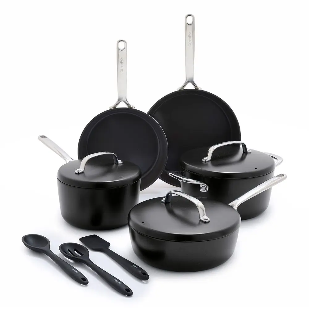 GP5 Hard Anodized PFASFree Ceramic Nonstick 14 Piece Cookware Pots amp Pans Set, Heavy Gauge Scratch Resistant, StayFlatSurface