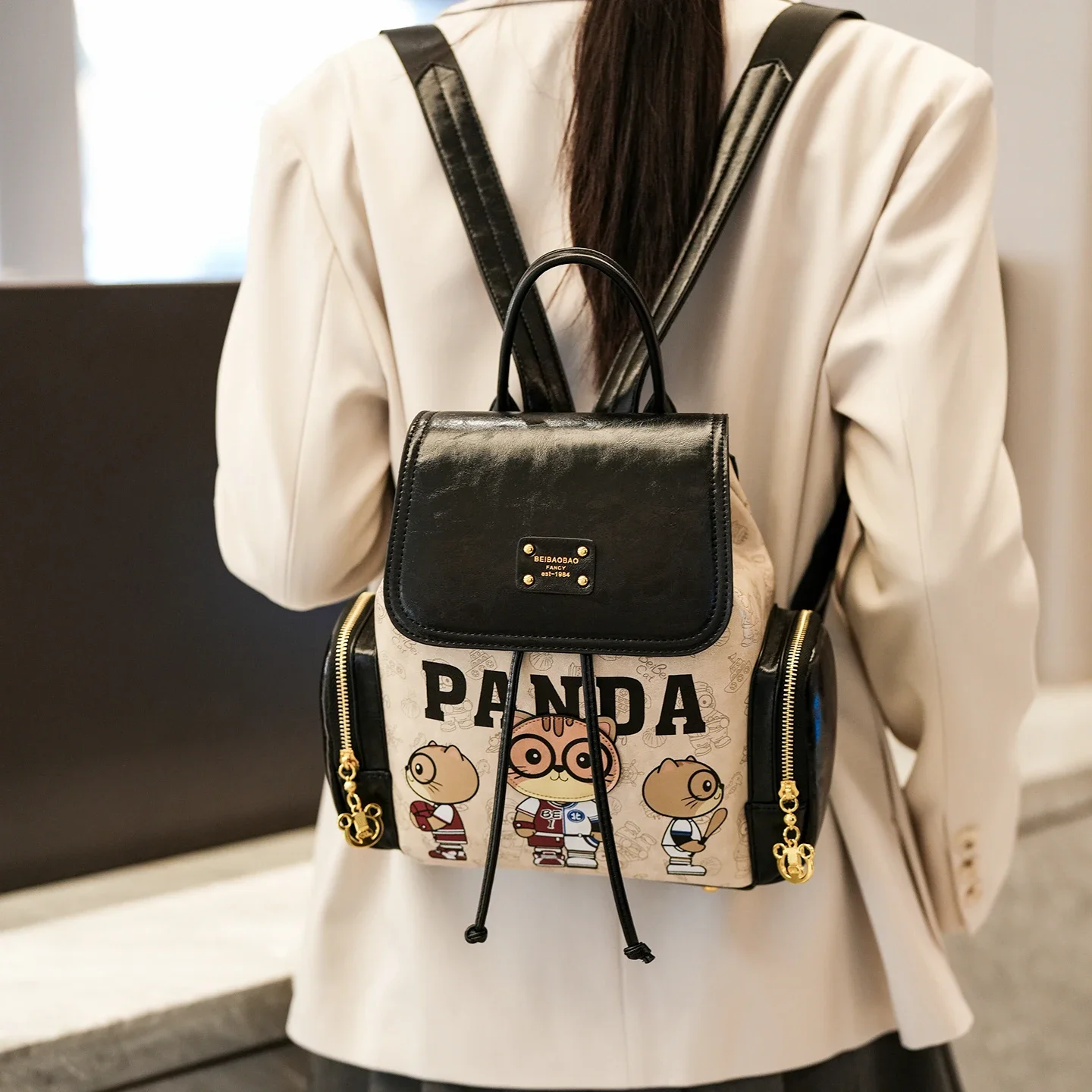 Drawstring Flap Cute Cartoon Animal Print Small Backpack Casual Travel Daypack Men Women Adults Teens Students School Bag