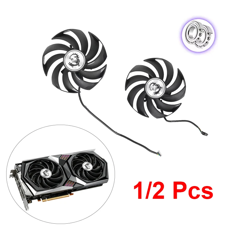 PLD10010B12HH GPU Fan for MSI GeForce RTX 3060 Ti GAMING X 12G Gaming Graphics Card 95mm 4Pin Dual Fan Cooling Replacement 1/2PC