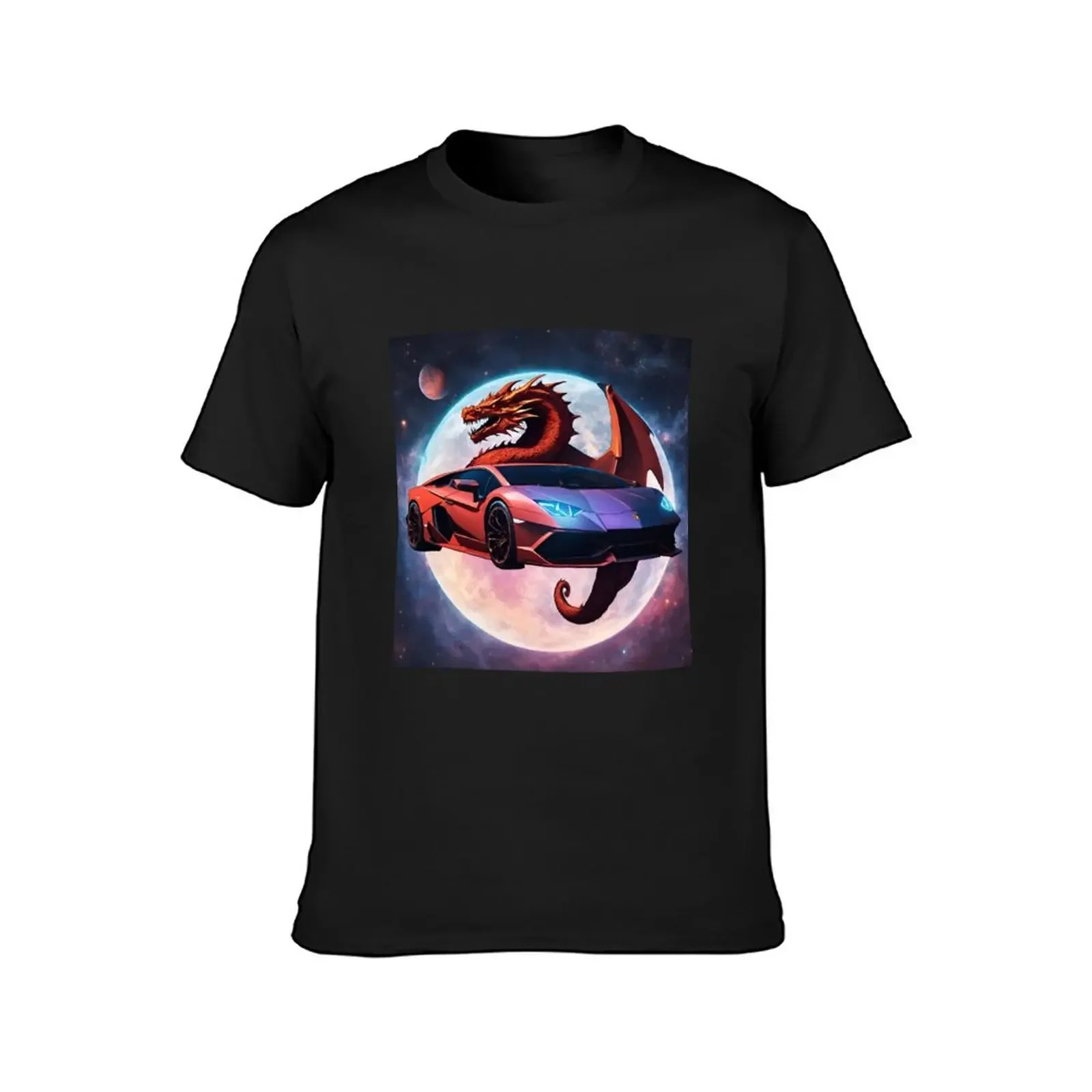 a lambo in the galaxy with a dragon taking over T-Shirt cute tops new edition funnys plain black t shirts men