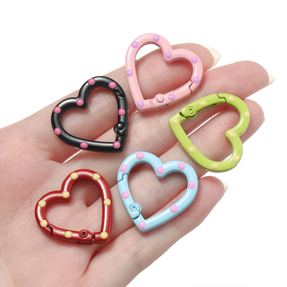 5Pcs New Colorful Hand-Painted Heart-Shaped Spring Buckle Baked Paint Candy Color Open Hanging Buckle DIY Jewelry Accessories