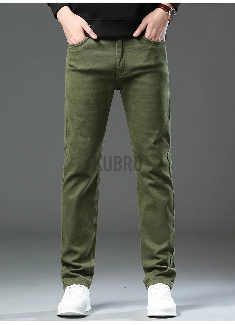 Markenmode, lockere, gerade geschnittene Business-Casual-Stretch-Jeanshose für Herren, Markenhose in 3 Farben, Übergröße, Herrenbekleidung, schmale Jeans – Detail 13