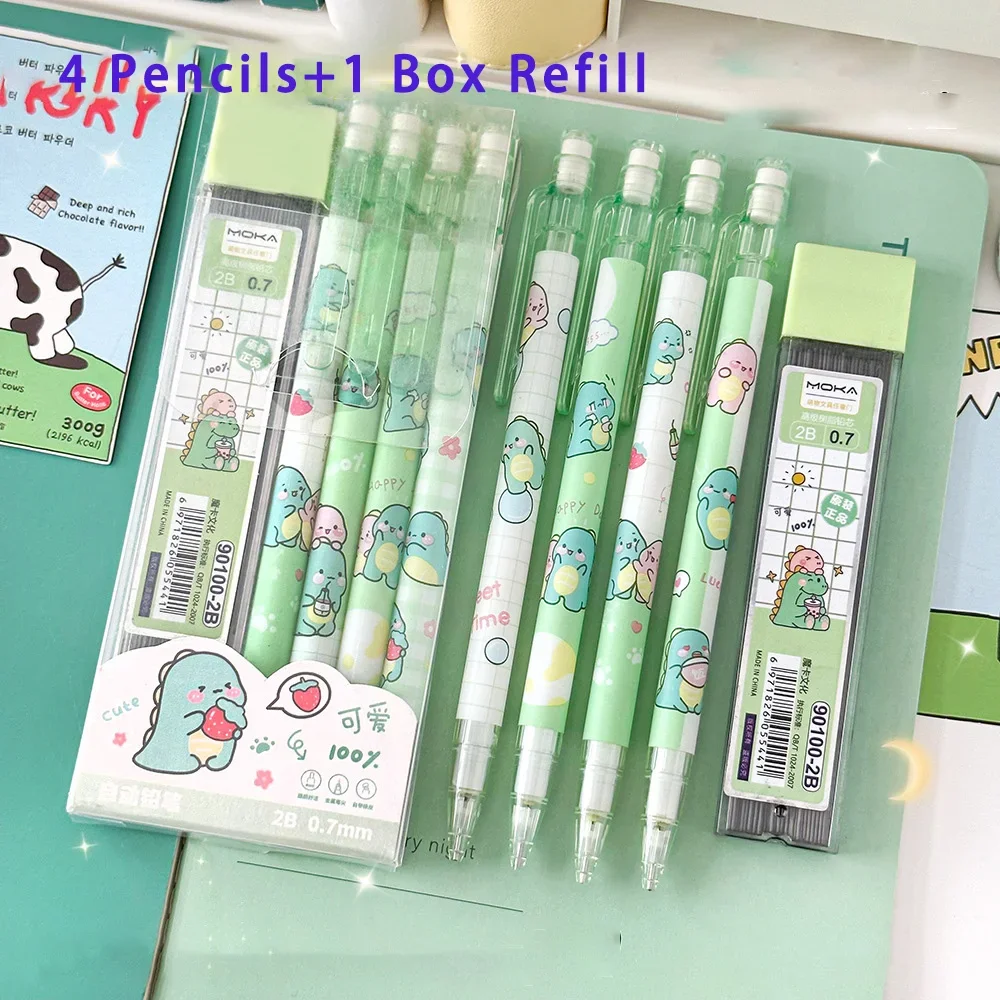 5pcs Automatic Pencil Cute Mechanical 0.5mm Pencil Set With Refills Retractable Pencil School Kids Stationery Office Supplies