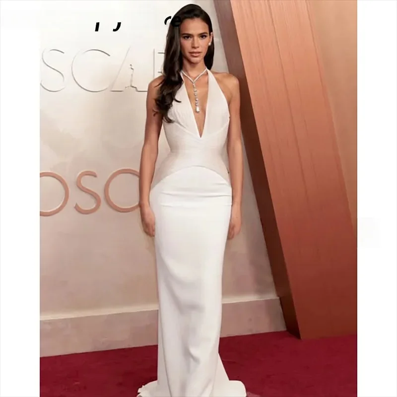 

Customized sexy goddess Deep V Neck Sleeveless Straight Floor Length Prom Gown Cocktail Party Gown