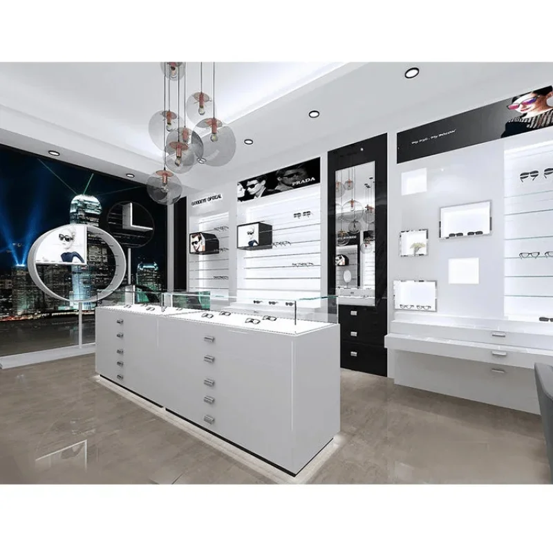 custom.Sunglasses Display Frame Iron Wood Combined With Whole Store Design Eyeglasses Eyewear Display