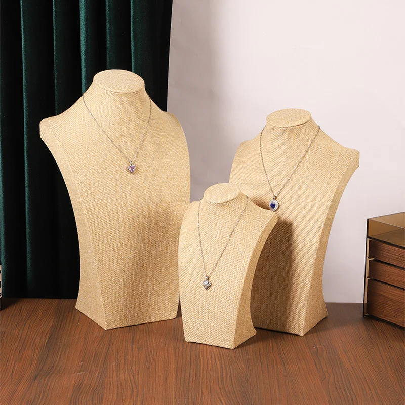 Beige Linen Necklace Display Bust Jewelry Holder for Necklaces, Bracelets, Figure Display Stand