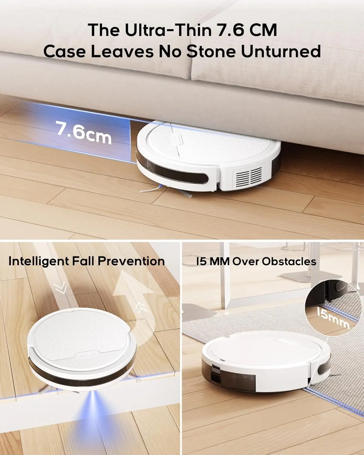 Robot aspirapolvere e scopa V3, pulitore combinato 3 in 1 per la casa con peli di animali domestici e pavimenti duri, aspirazione 5000 Pa, tempo di funzionamento di 120 minuti