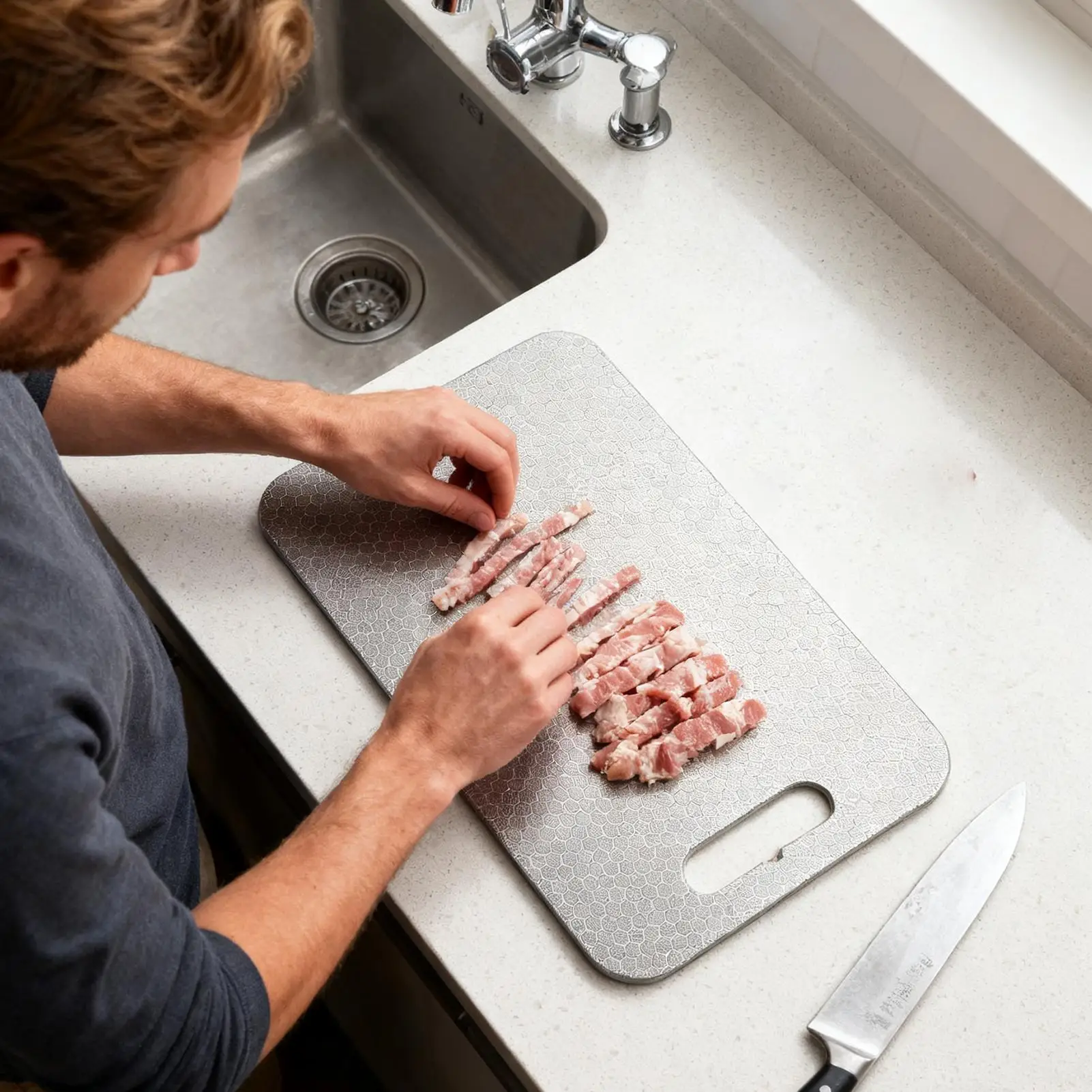 

Разделочная доска из нержавеющей стали, двухсторонняя кухонная разделочная доска, посудомоечная машина для нарезки мяса, овощей, овощей и фруктов