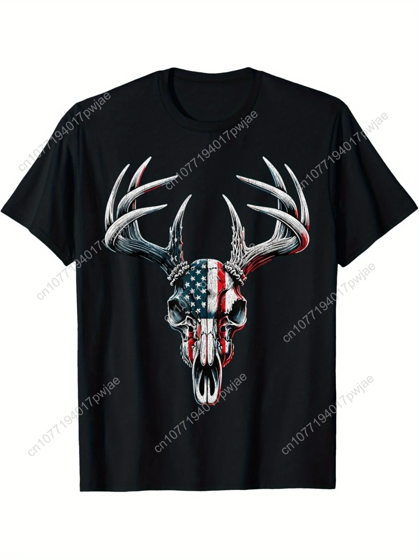 

Whitetail Deer Hunting - American Flag on Buck Skull Men's T-Shirt