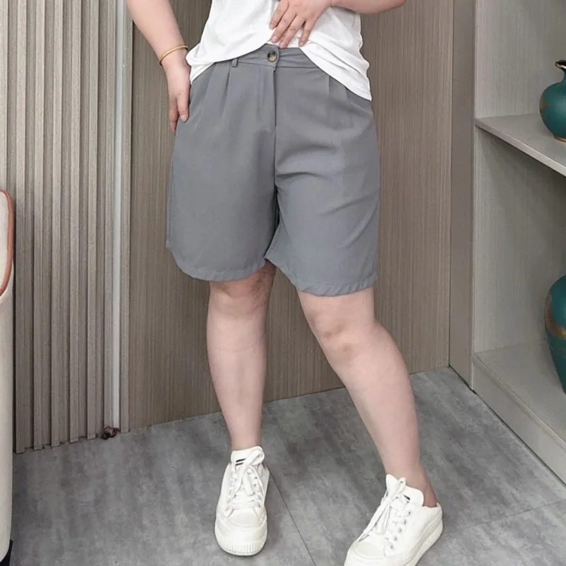 Summer Suit Shorts New Plus Size Women Loose Thin Casual Wide Leg High Waist A-Line anti-wrinkle Pants