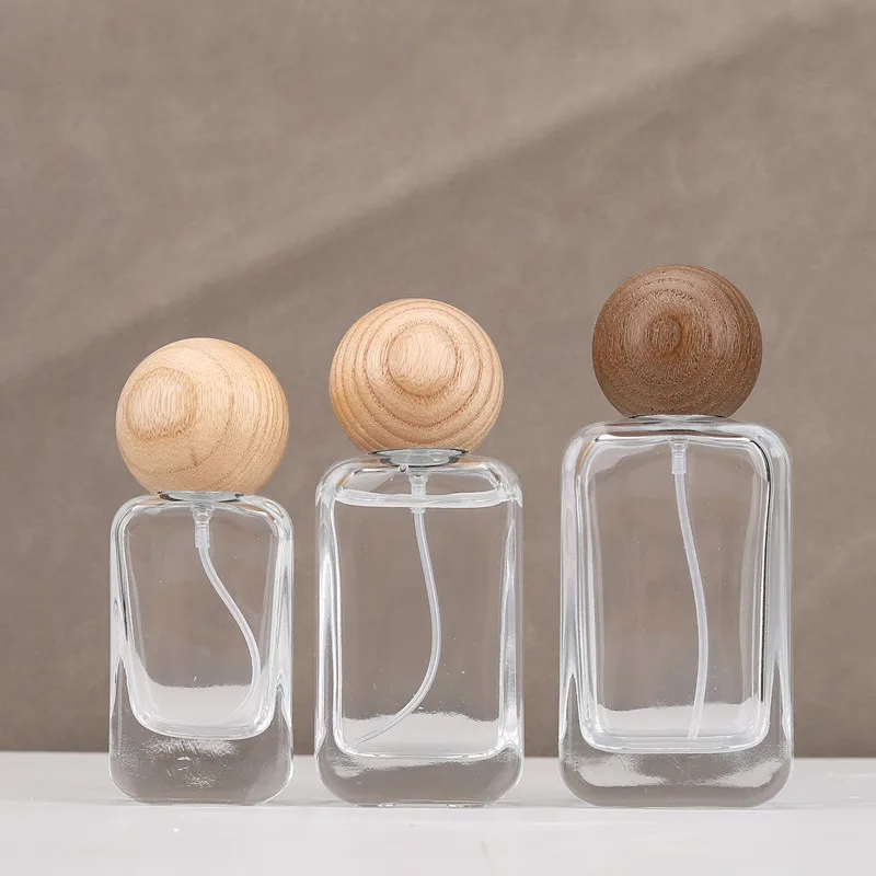 Perfume Bottle 30ml 50ML Spray Bottle High Capacity Replacement Empty Bottle with Walnut, Travel-Friendly Perfume Dispenser
