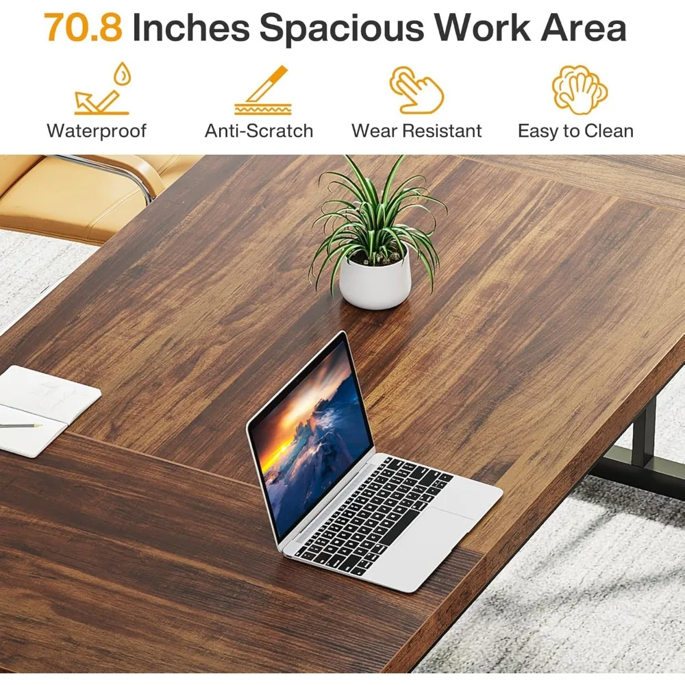 Conference Table6FT, 70.86 L x 31.49 W x 29.52 H Inches, Rectangle Meeting Room Table, Rustic Wood Seminar Table