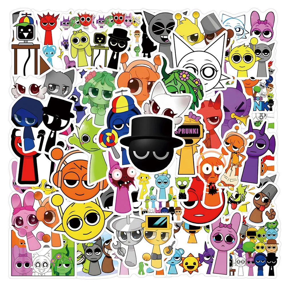 

10/30/50/110PCS Incredibox Sprunki Stickers Funny Cartoon Music Game Decals Skateboard Laptop Phone Waterproof Sticker Kids Toys