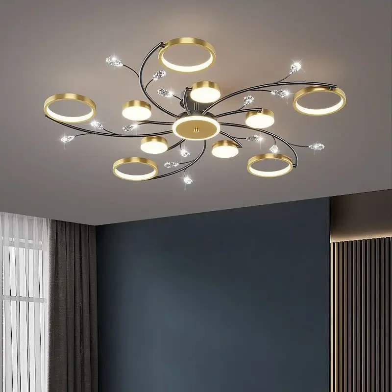 

90-260V Modern Led Chandelier Gold Aluminum Luxury Pendant Lights for Living Room Bedroom Study Room K9 Crystal Decorative Lamps