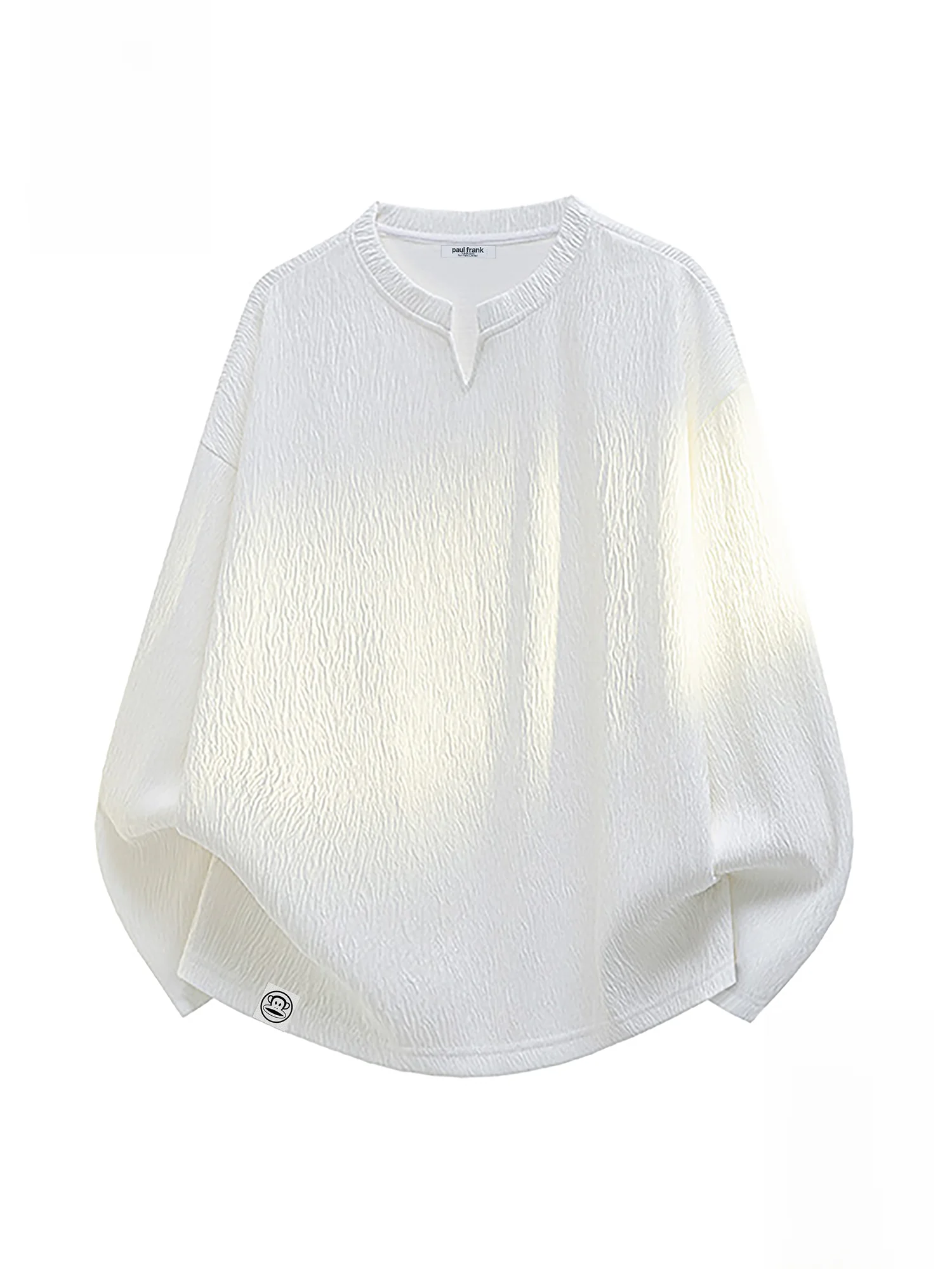 

Мужская футболка Paul Frank с длинным рукавом и V-образным вырезом, повседневная, свободного кроя, фактурная, весна 2026, из комфортного полиэстера, модная, молодежная