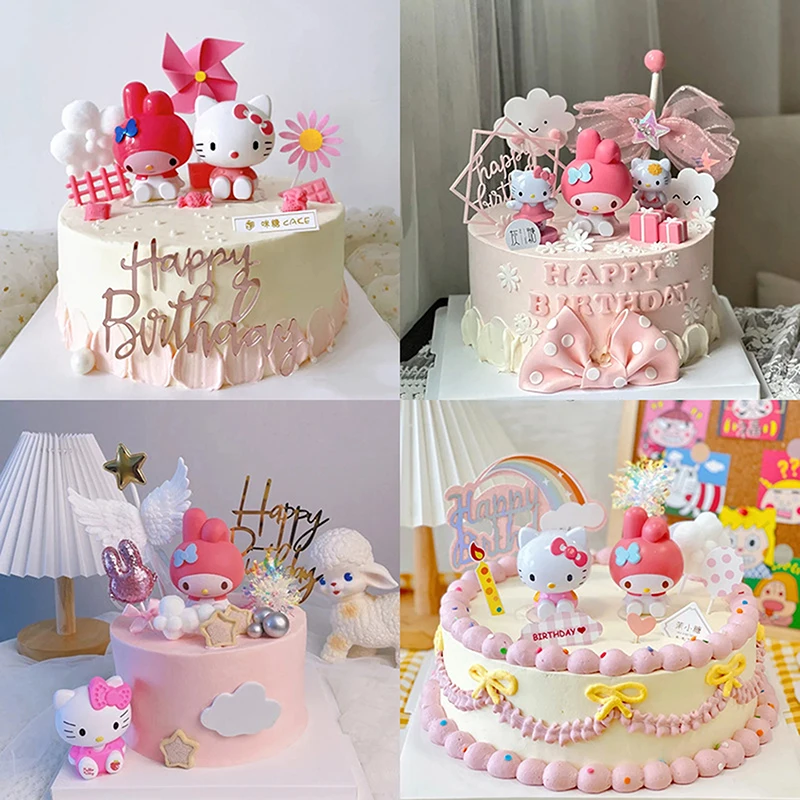 HelloKitty Kawaii Cartoon Cake Decorating Ornament Anime Figure Birthday Topper Fruit Cake Ornaments Gift Baking Accessories