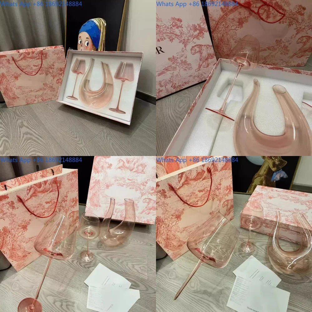 

Pink wine glass decanter set, crystal glass high footed glass, wine glass, wine set, gift box