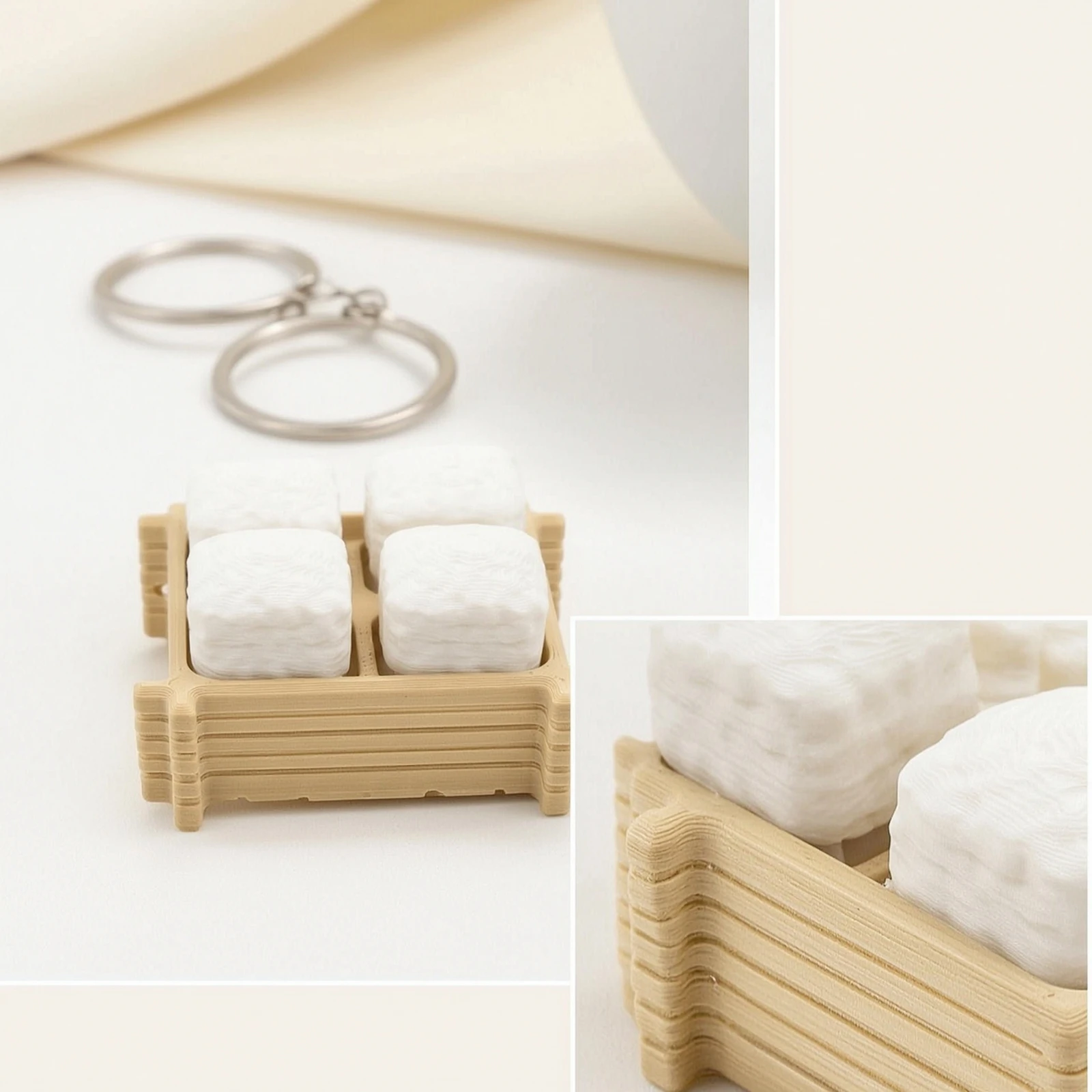 Tofu Keychain Portable Miniature Crate Keychain Ornament Tactile Pocket-Friendly for Fidgeters, Everyday Carry, Desk Display