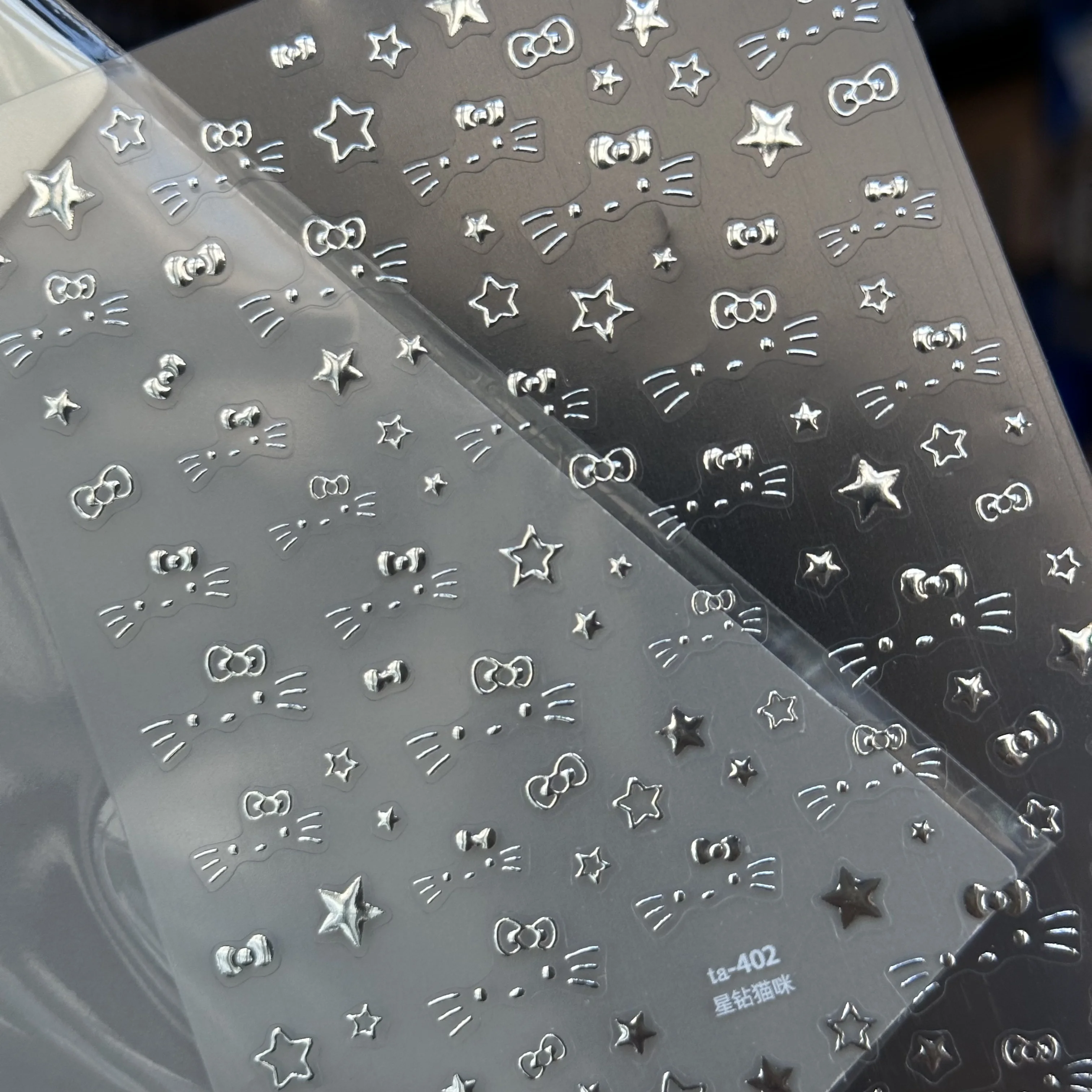 5D لامع الفضة لطيف مرحبا كيتي مسمار ملصقات Y2K كيتي القط الوجه الانحناء ستار Kawaii مسمار الشارات ذاتية اللصق مانيكير اكسسوارات #3