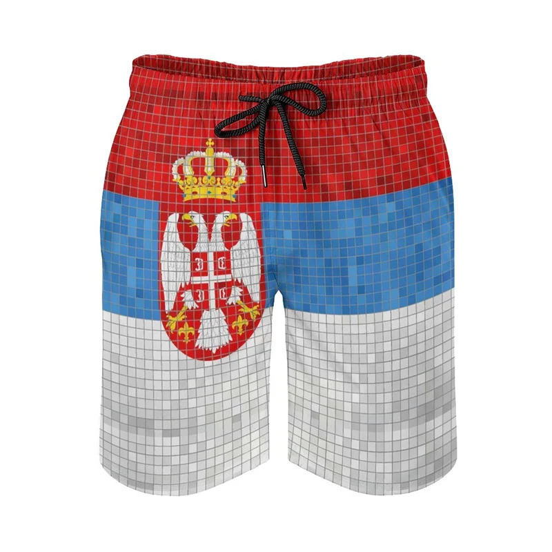 Pantalones cortos de playa para hombre, bañador de secado rápido con bandera de Serbia 3d de Hawai, tabla de Surf, bañadores deportivos populares,