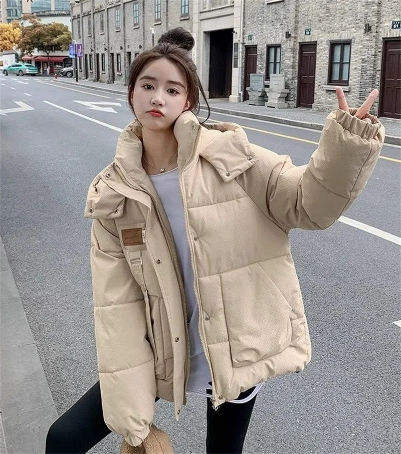 2024 New Style Korean Version Women\'s Cotton Coat Cropped Sized Hooded Versatile Thin Fashion Jacket Trendy Snow Wear Parkas