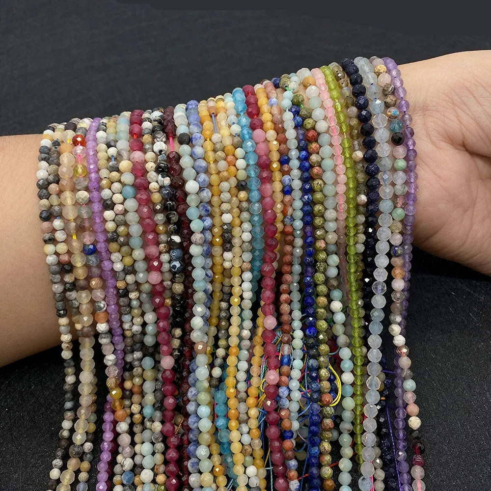 Natural Stone Beads Opal Amethyst Tourmalines Loose Beads for Jewelry Making DIY Bracelets 2/3/4mm Facet Round Crystal Accessory