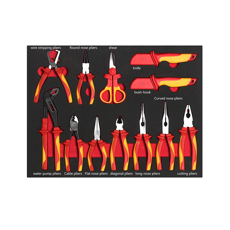 12PCS EVA Foam Tray  G2020003 VDE Insulated Electrician Tool Set Insulation Pliers Set