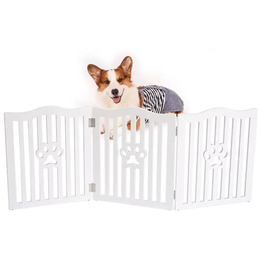 

Gate, Wooden Free Standing Dog Gate for Small Dogs and Cats. Great Folding Fence for Doorways, Halls, Stairs. White