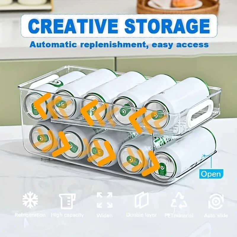

Refrigerator 1/2 layer can dispenser, stackable beverage storage rack, transparent plastic refrigerator storage box