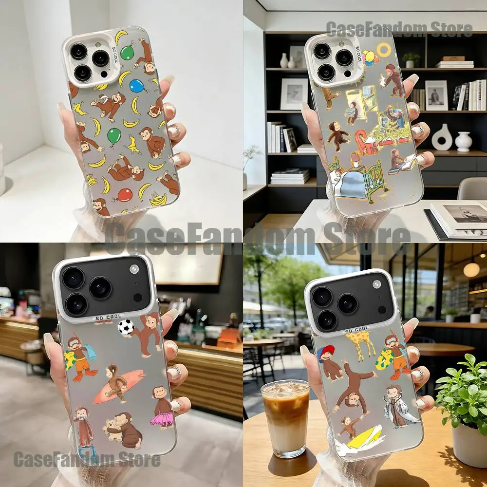 

Mokey C-Curious G-Georges For iPhone 17,16,15,14,13,12,11,Mini,Pro,E,SE4,XS,MAX White Shockproof Candy Matte Cover