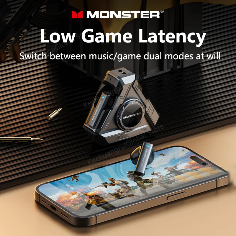 Original Monster XKT22 Bluetooth 5.4 Earphones TWS Wireless Headphones Hifi stereo Headset Cool Triangle Gaming Earbuds With Mic